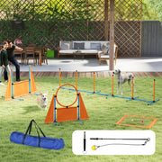 Dog Agility Equipment Set, Seven-Piece with Weave Poles, Jump Ring, Hurdle, Pause Box, Carry Bag, Orange