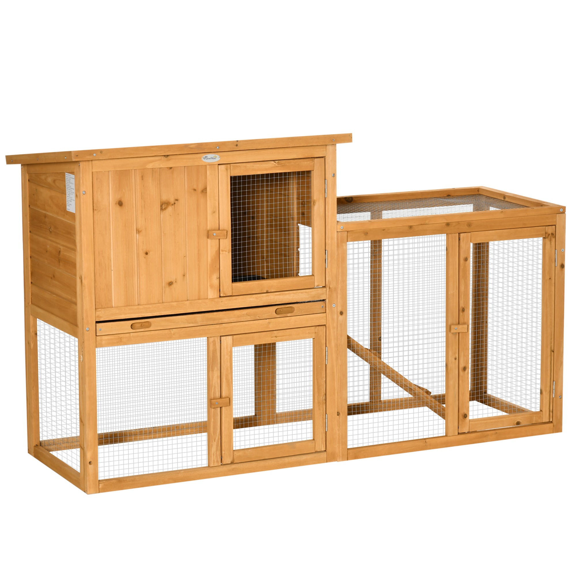 Rabbit Hutch, Removable Tray, Ramp, Fir Wood, Orange