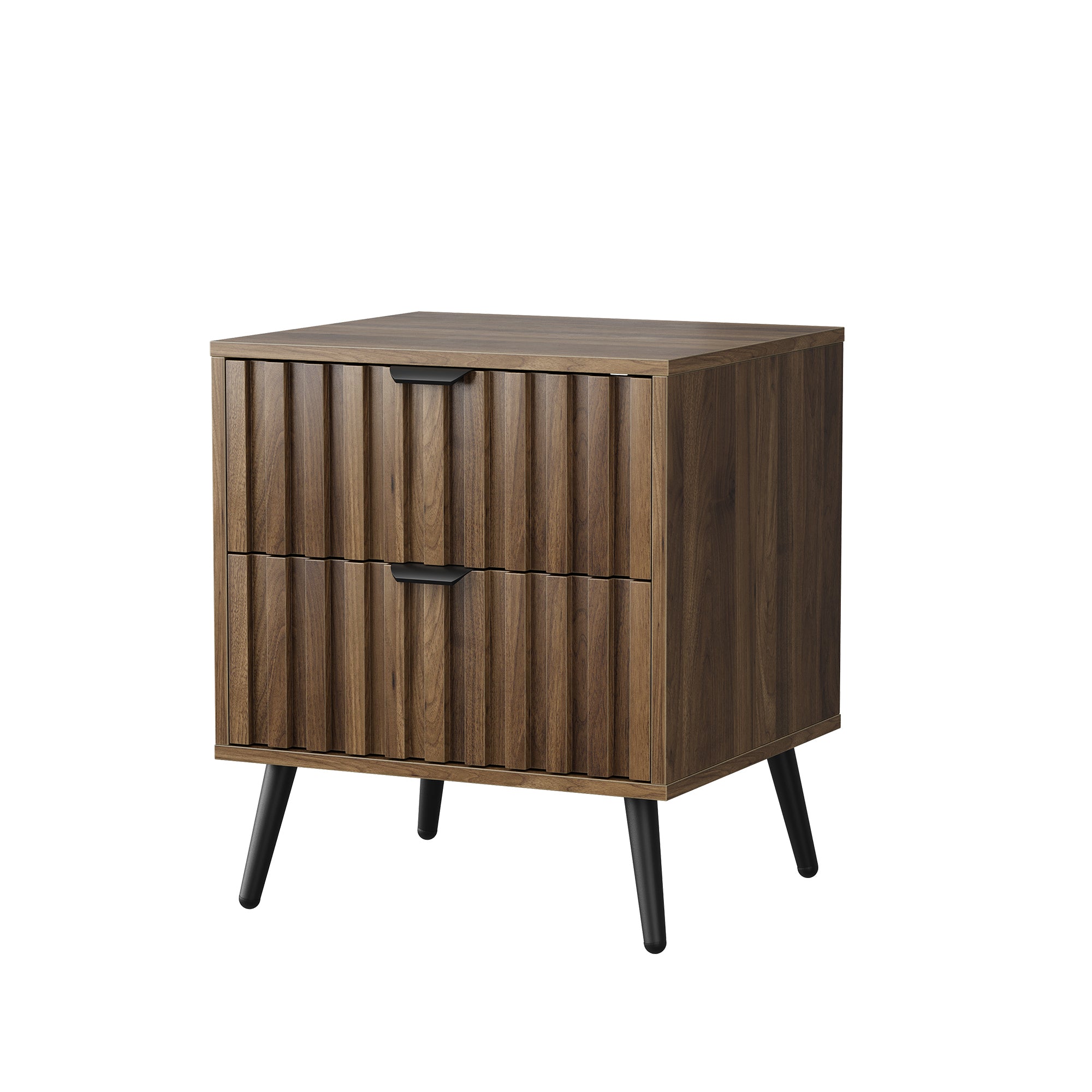 Modern Bedside Table Recessed Design 2 Drawers 45x40x53 cm - Walnut