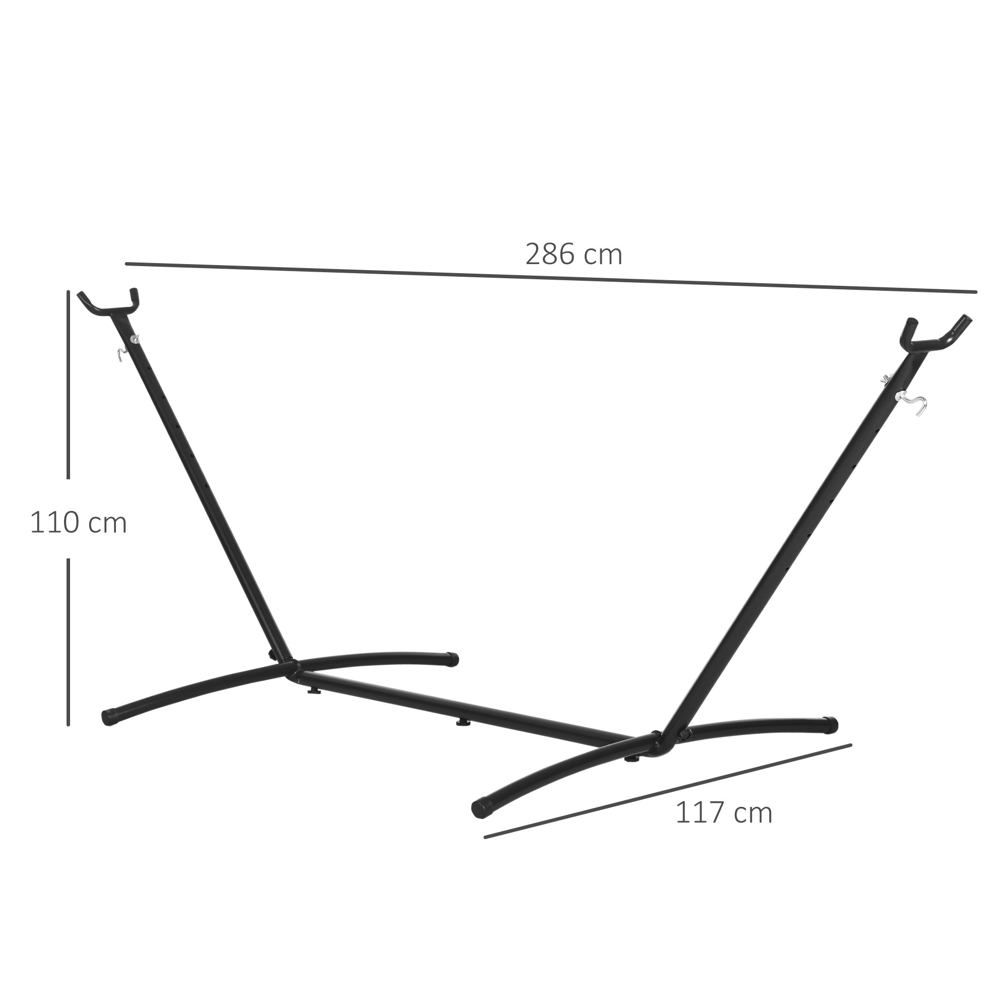 Hammock Stand Metal, with Hooks, 280 x 120 x 110 cm, 120 kg Capacity
