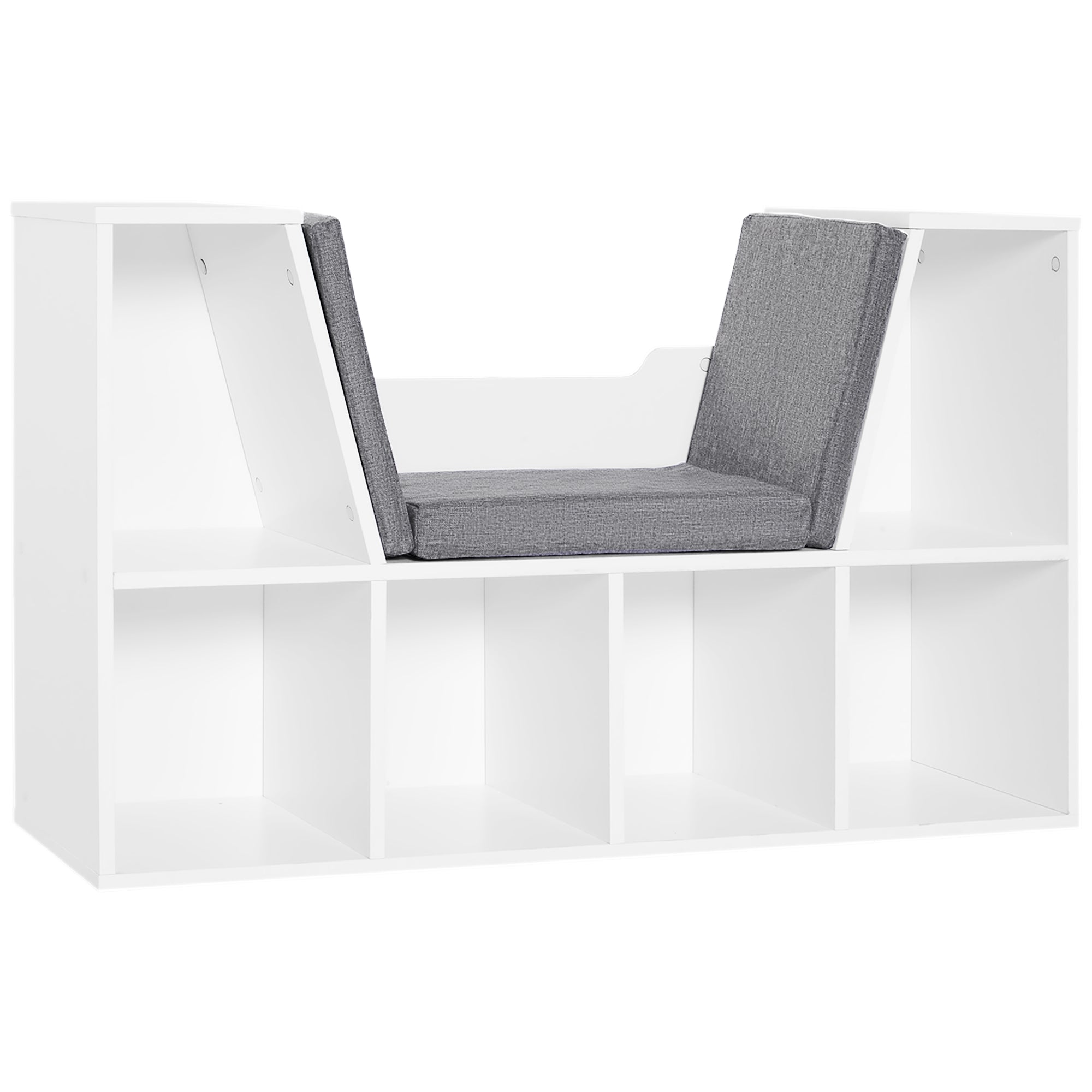 Bookcase Storage Shelf with Cushioned Reading Seat Cube Organizer White
