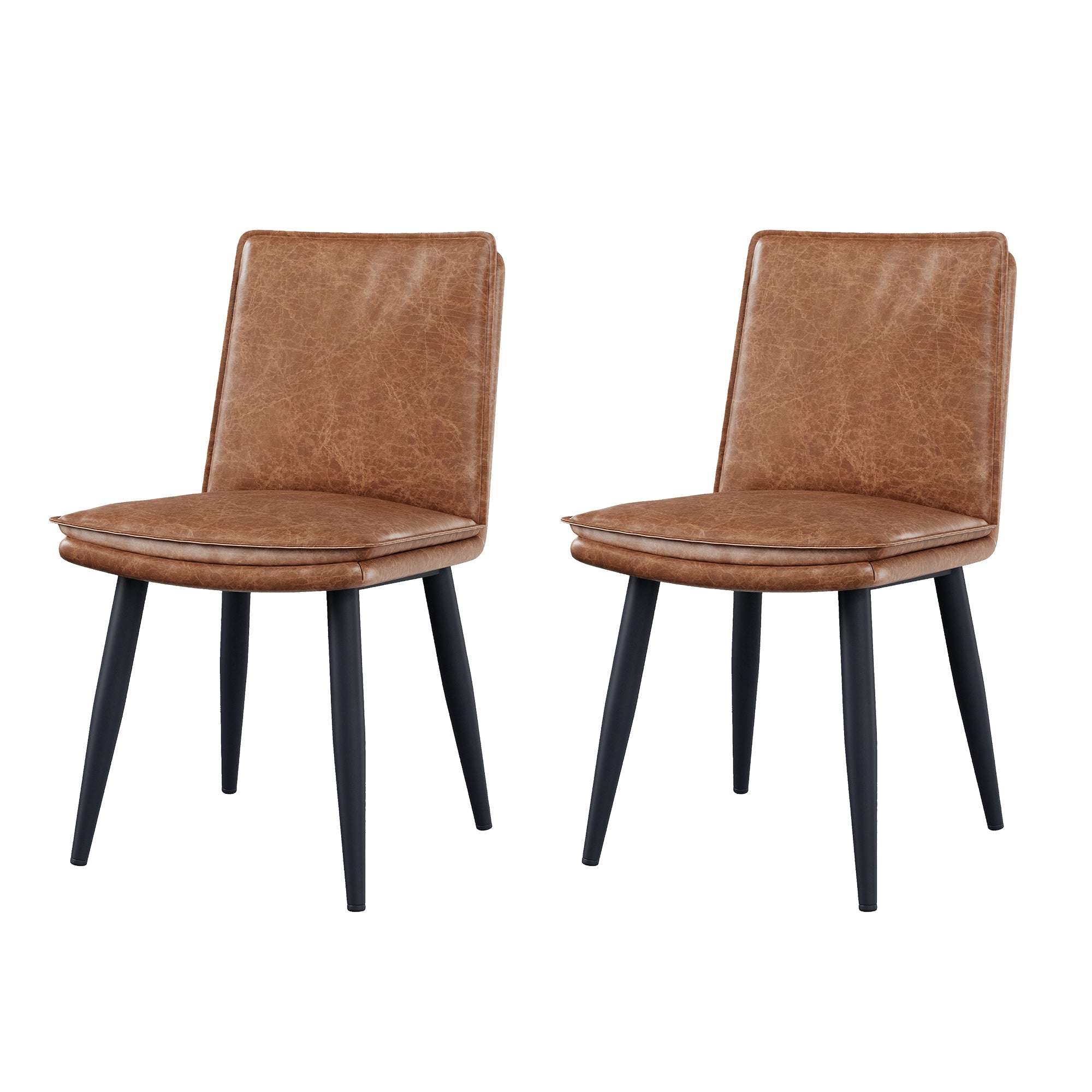 2 Dining Chairs, Double-Layered Cushions Modern Style, PU Brown