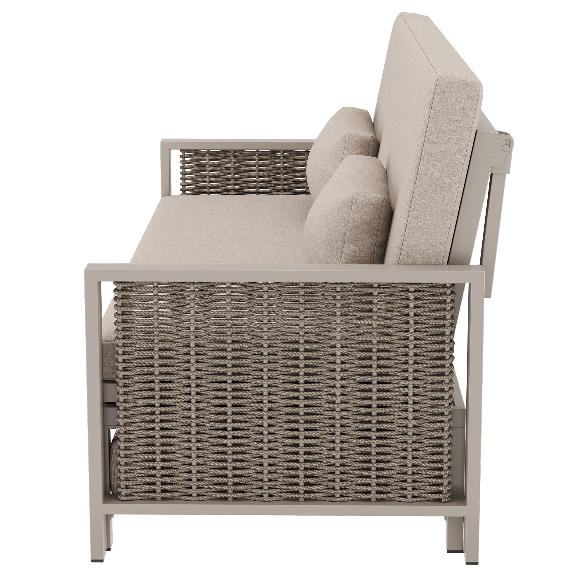 Outdoor Daybed with Adjustable Backrest and Retractable Footrest, Khaki and Beige