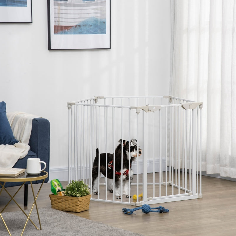 Pet Playpen Metal Fence with Walk Through Door - White