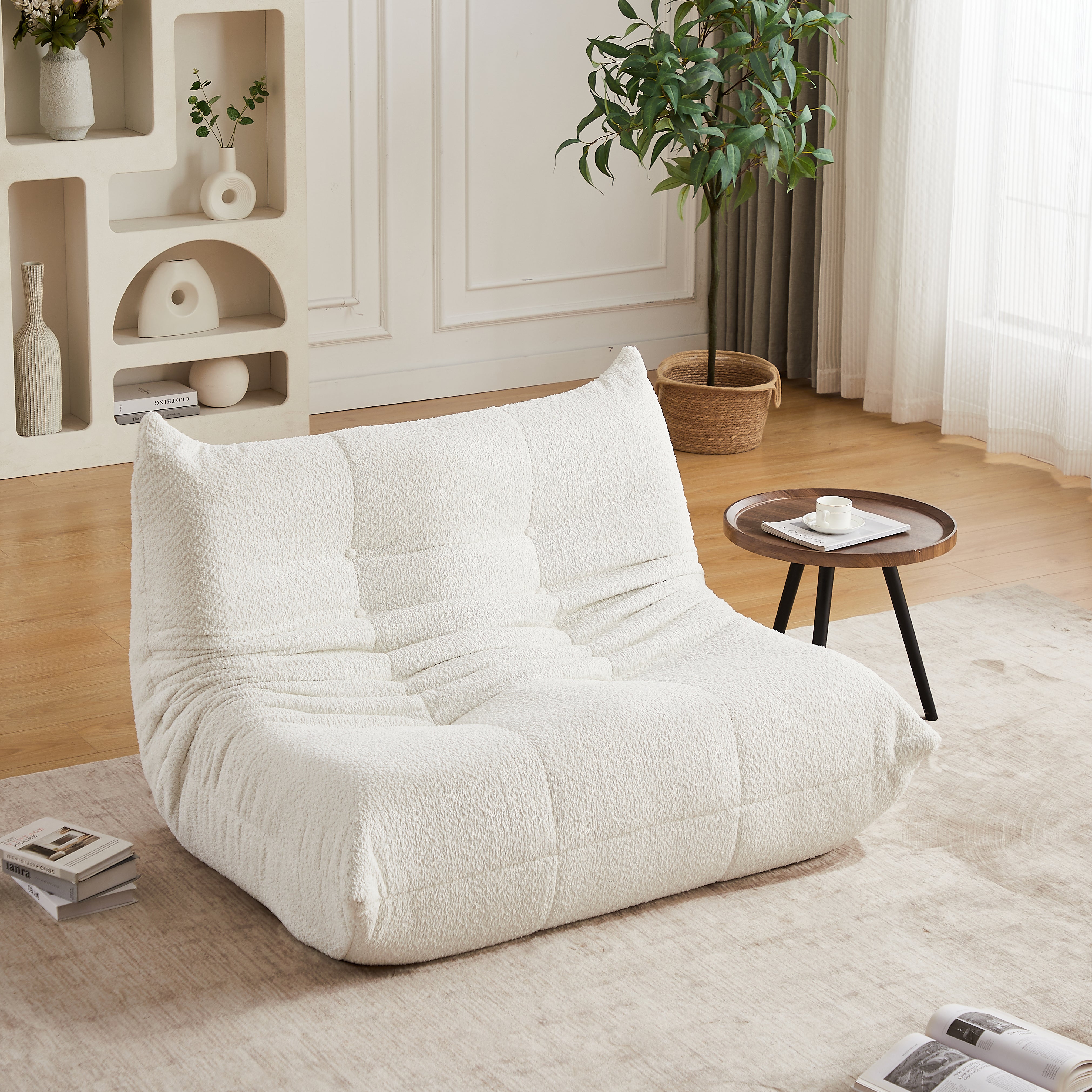 Togo Two-Seater Sofa with Memory Foam and Floor Lounge Design, Chenille