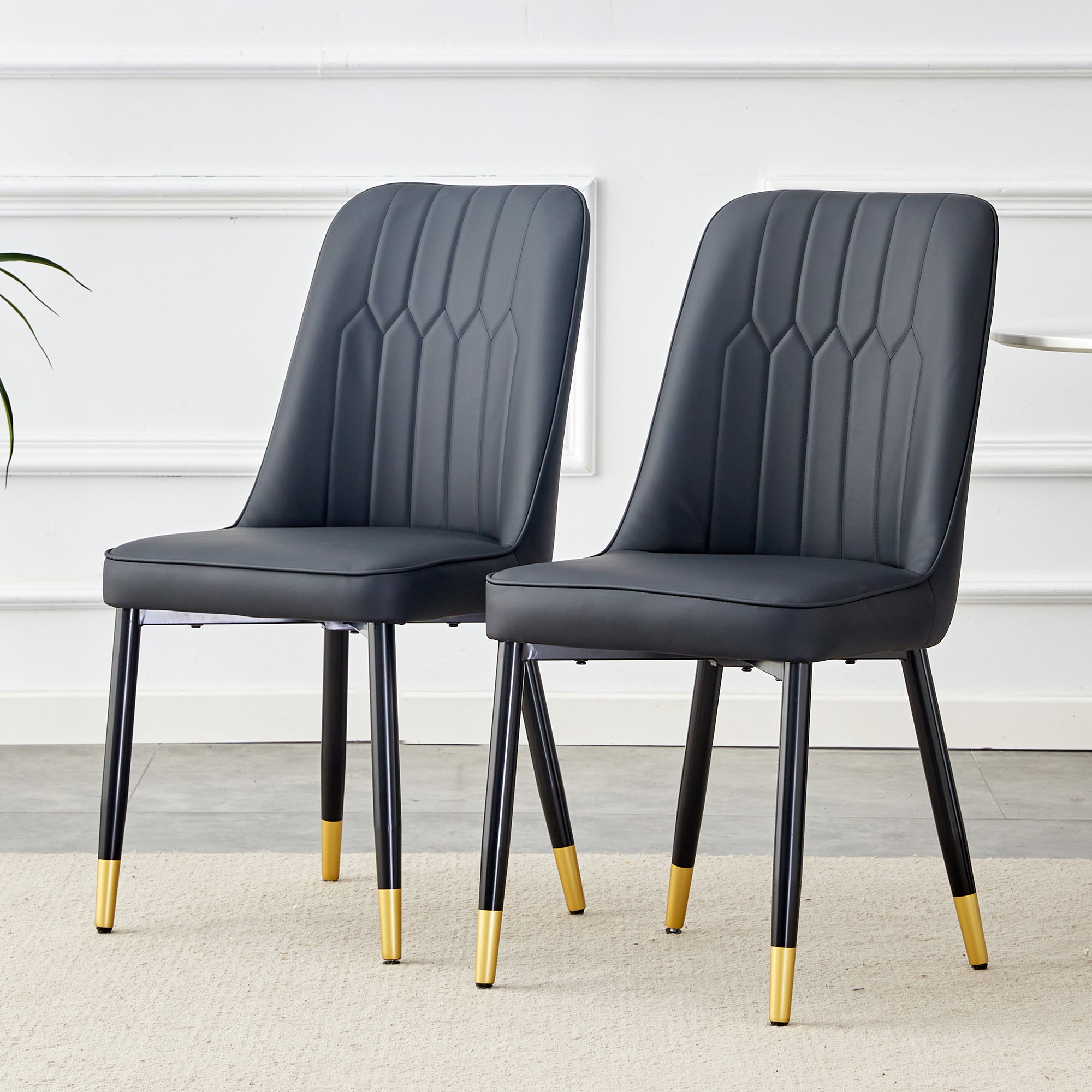 2-Piece Chair Set, Modern Dining Chair with Metal Legs, Black PU Leather
