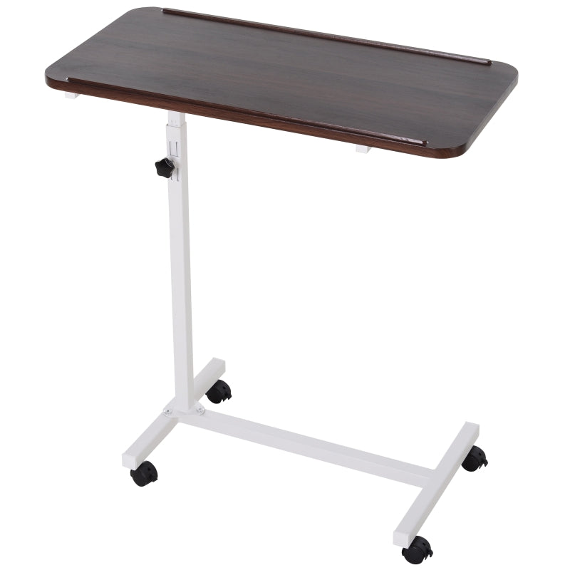 Over Bed Table, Height Adjustable C-Shaped with Wheels, Brown