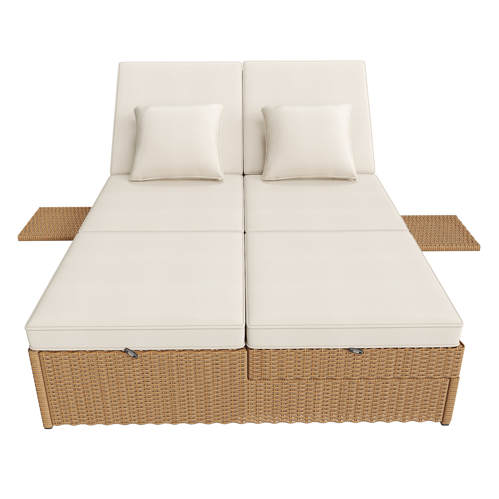 Outdoor Rattan Double Lounger - Foldable Weatherproof with Cushions - White