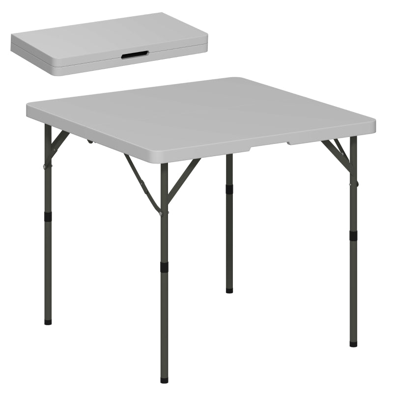 Folding Camping Table 34/74cm Adjustable Height with Handle, Grey HDPE Plastic