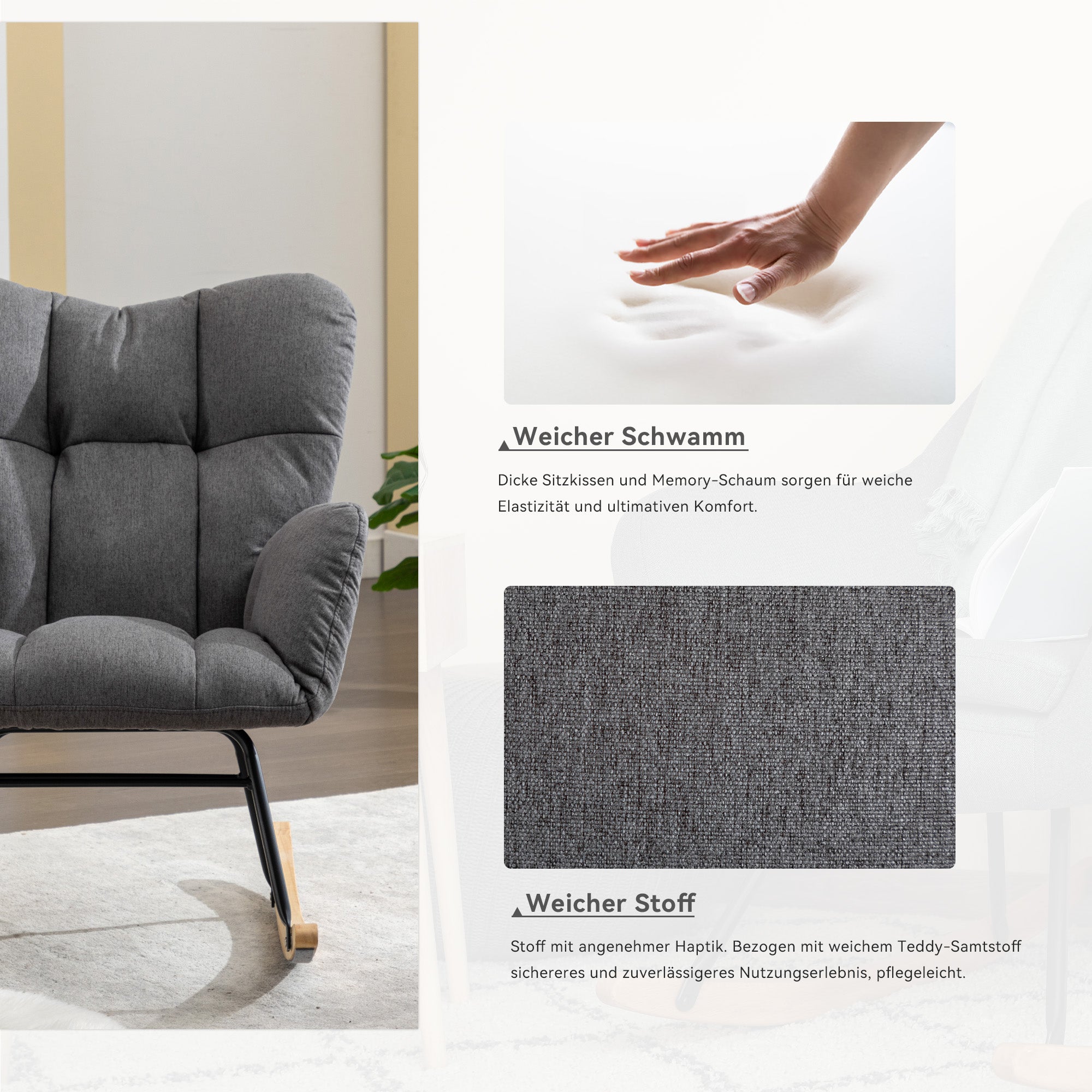 009 Mid-Century Modern Armchair with Quilting, Upholstered Seat, Linen Fabric, Grey