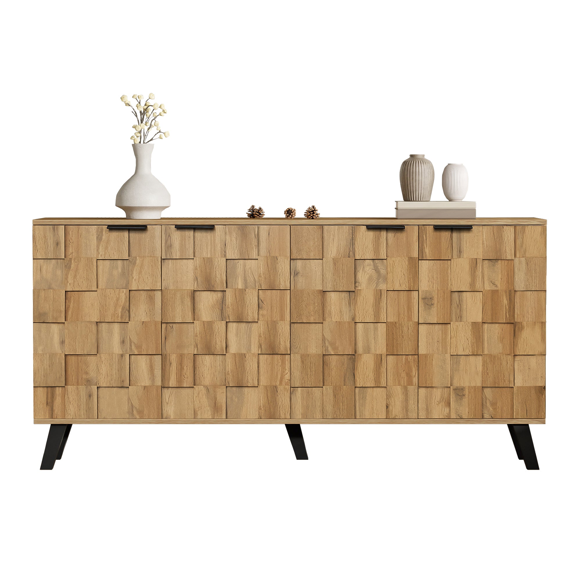 Sideboard, 4 Doors Storage, Wood Color