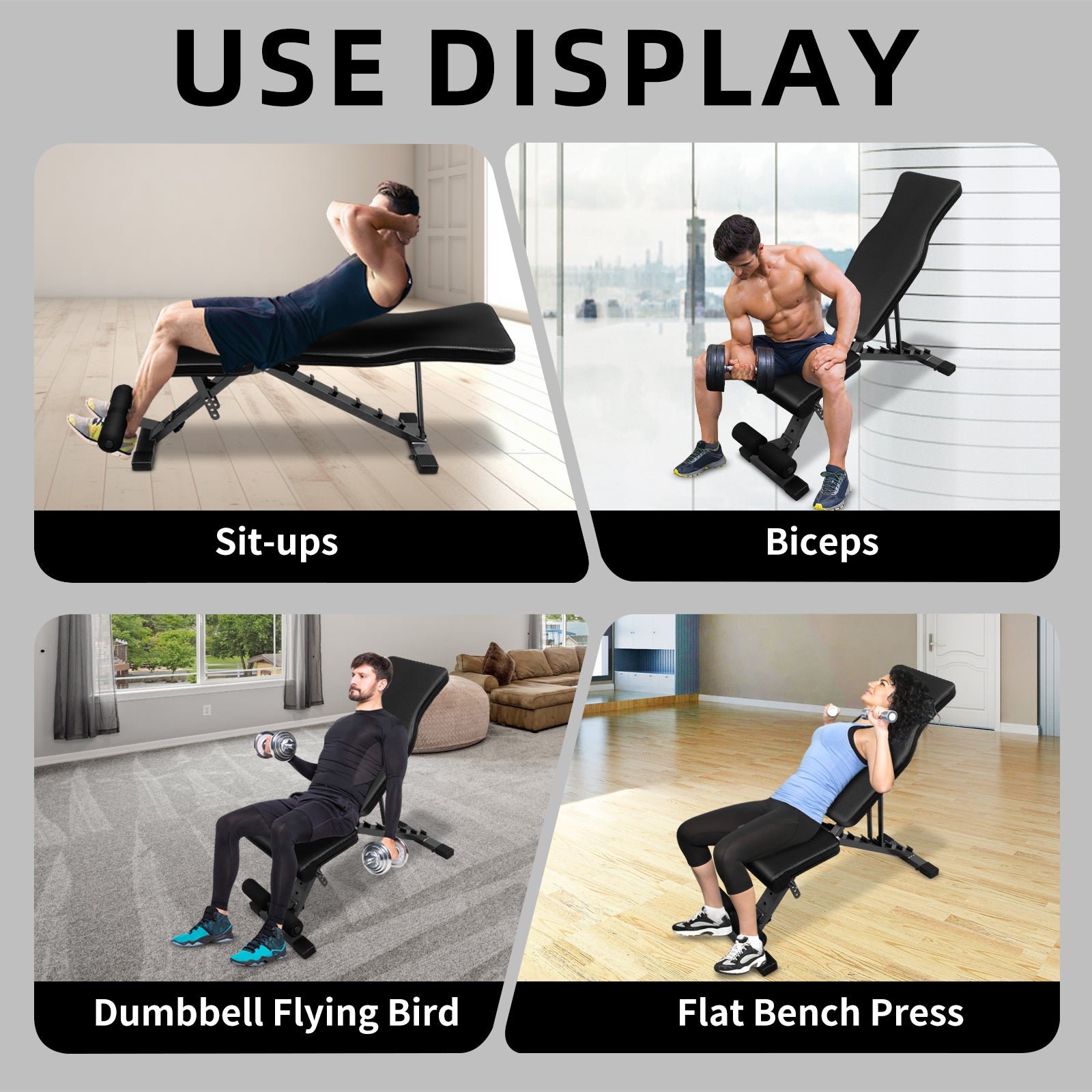 Weight Bench, Adjustable Strength Training Sit-up Chair, Multi-Purpose Foldable