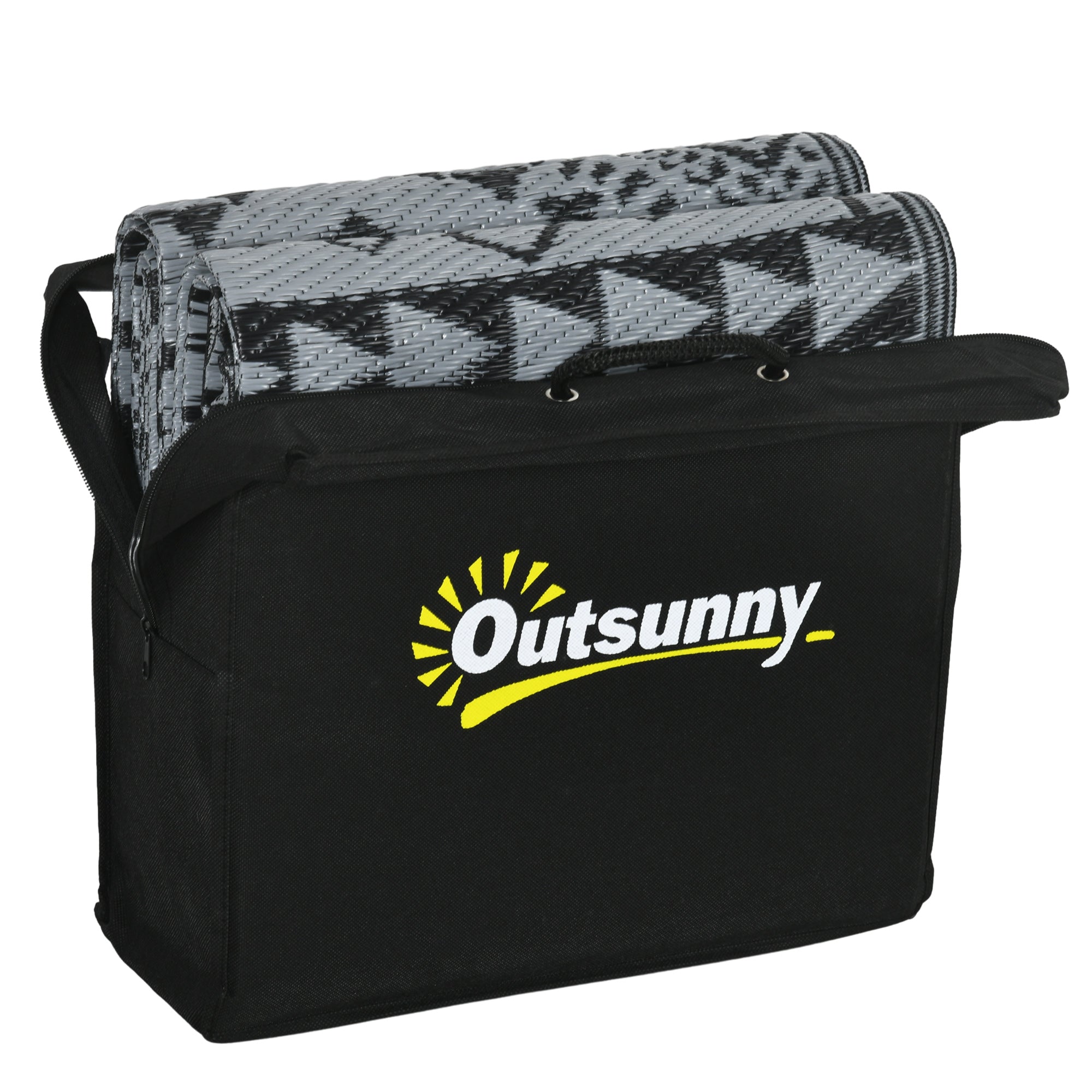 Outdoor Balcony Rug, Waterproof Geometric Eco-Friendly, Black+Grey