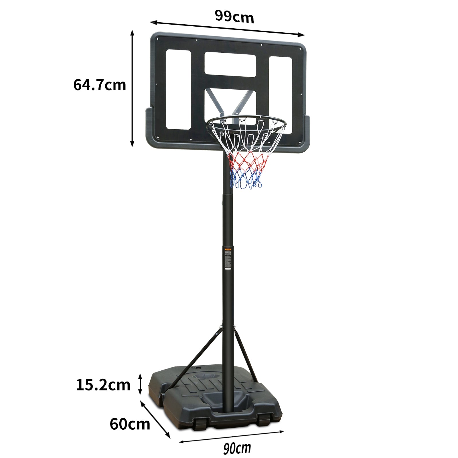 Outdoor Basketball Hoop with Adjustable Height and Built-in Wheels, PVC Backboard