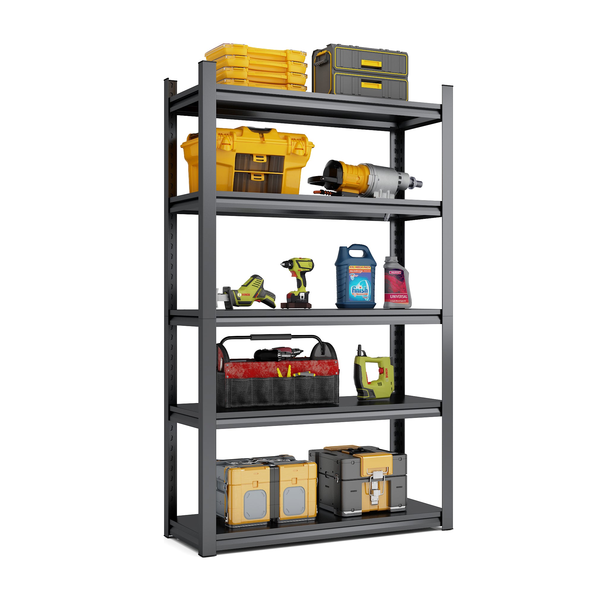 Heavy Duty Shelving Unit, 5 Shelves 650kg Load Capacity Height-Adjustable, Metal Black