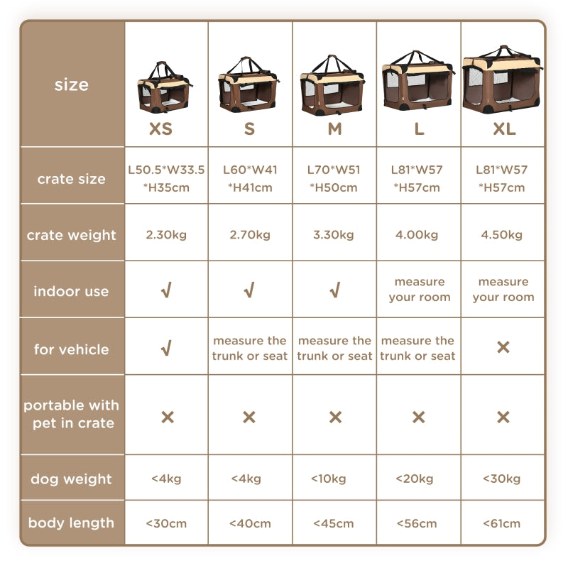 Foldable Pet Carrier 60cm, with Cushion, for Mini Dogs and Cats - Brown