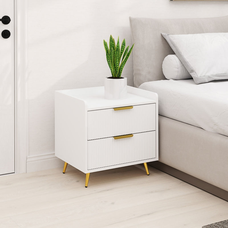Bedside Table, Elegant Two-Drawer, White