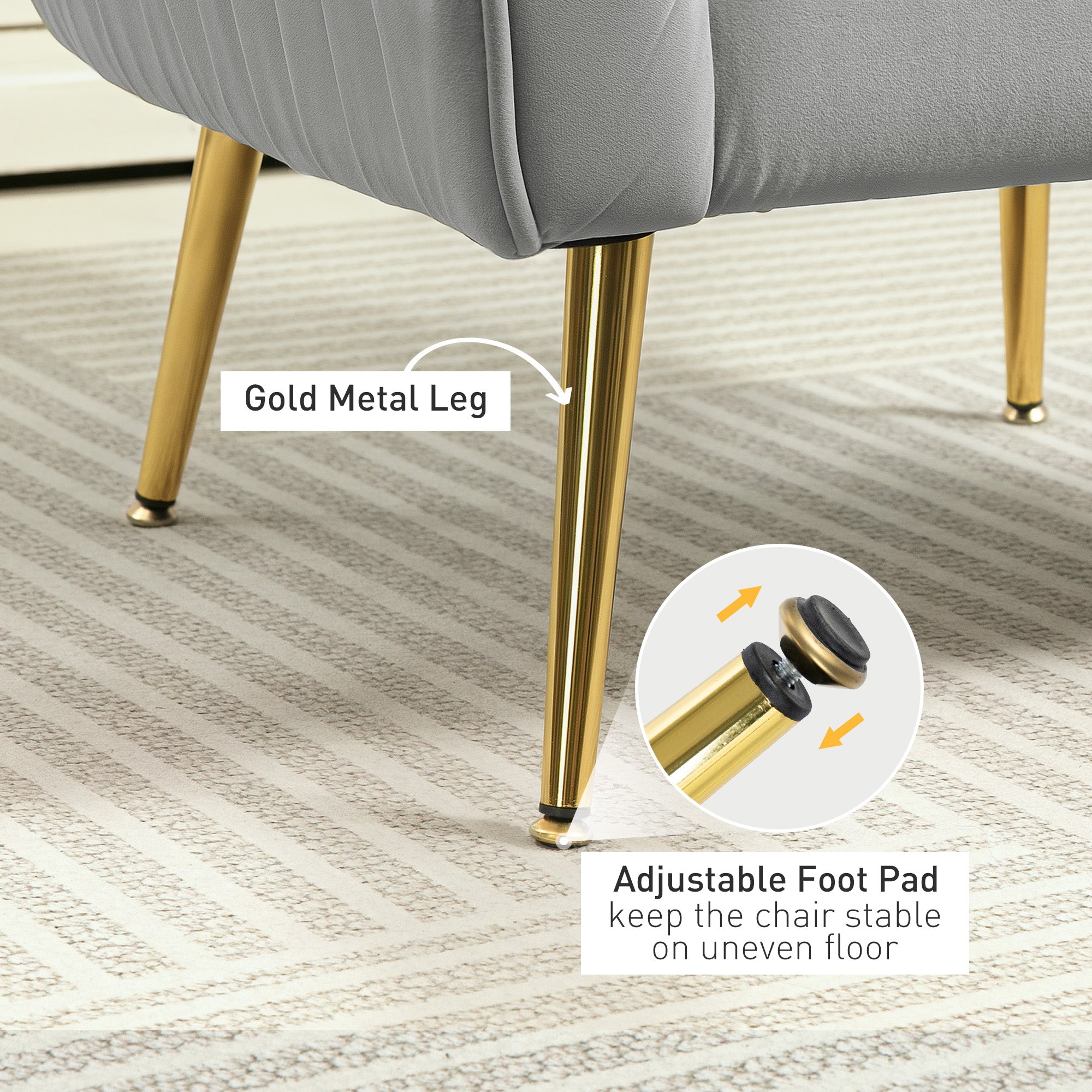 Velvet-Feel Shell Back Accent Chair - Grey