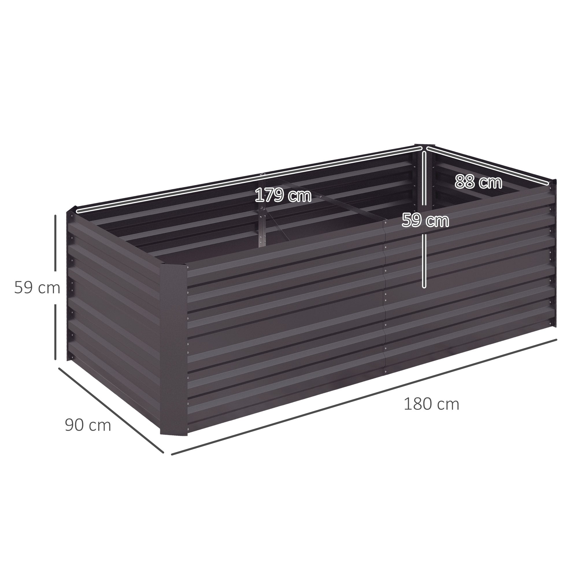 Raised Beds for Garden, 180 x 90 x 59 cm Galvanised Steel Dark Grey