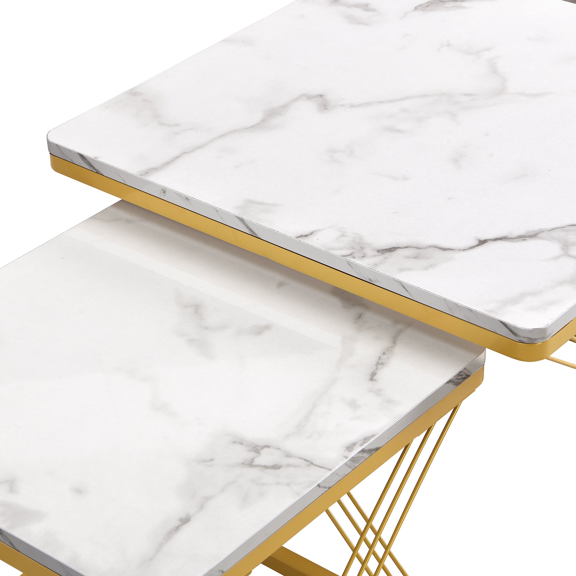 Stylish 2-Piece Coffee Table Set, Square, Adjustable, High-Gloss Marble Look