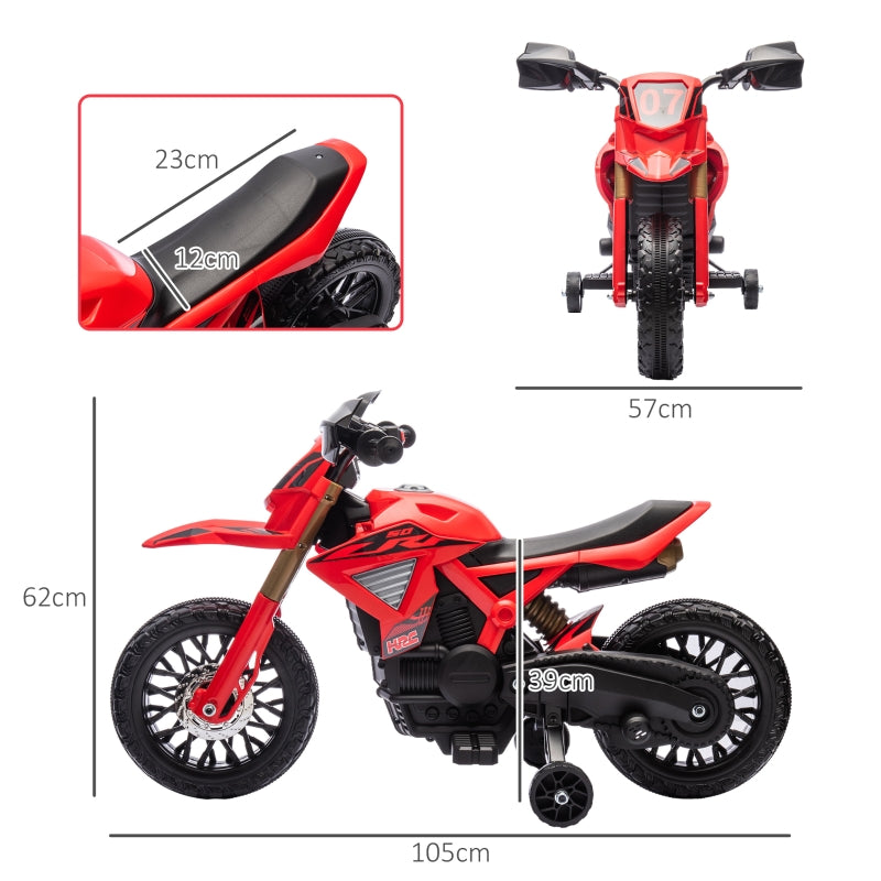 Electric Motorcycle for Children with 6V Battery and Training Wheels, Red