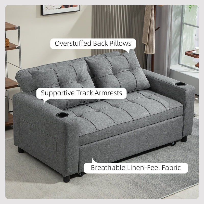 Two-Seater Pull-Out Sofa Bed - Charcoal Grey