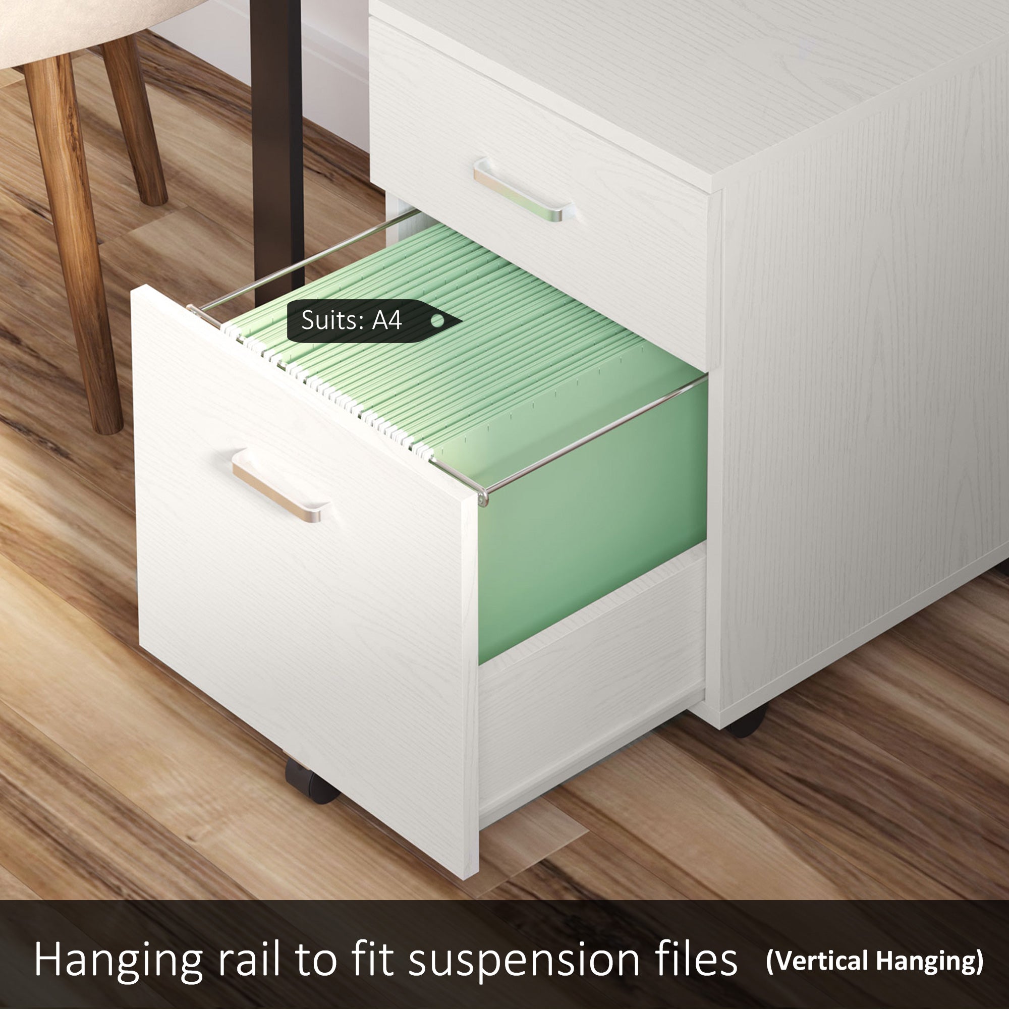 2-Drawer Filing Cabinet Rolling Storage A4 Hanging White Wood Grain