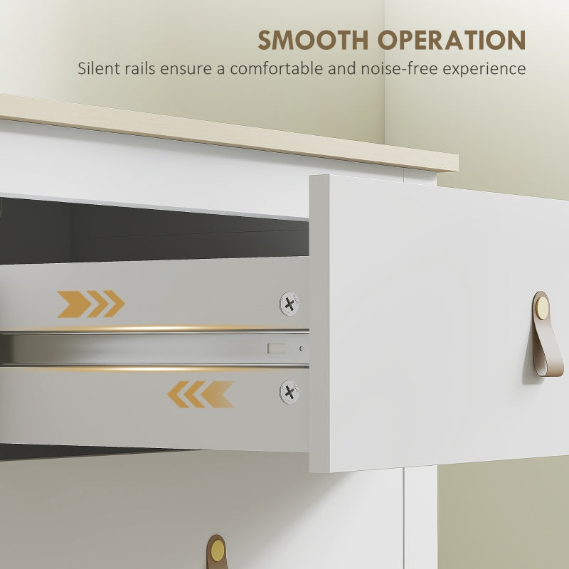 Bedroom Chest of Drawers Modern 4 Drawer Dresser PU Leather Handles White