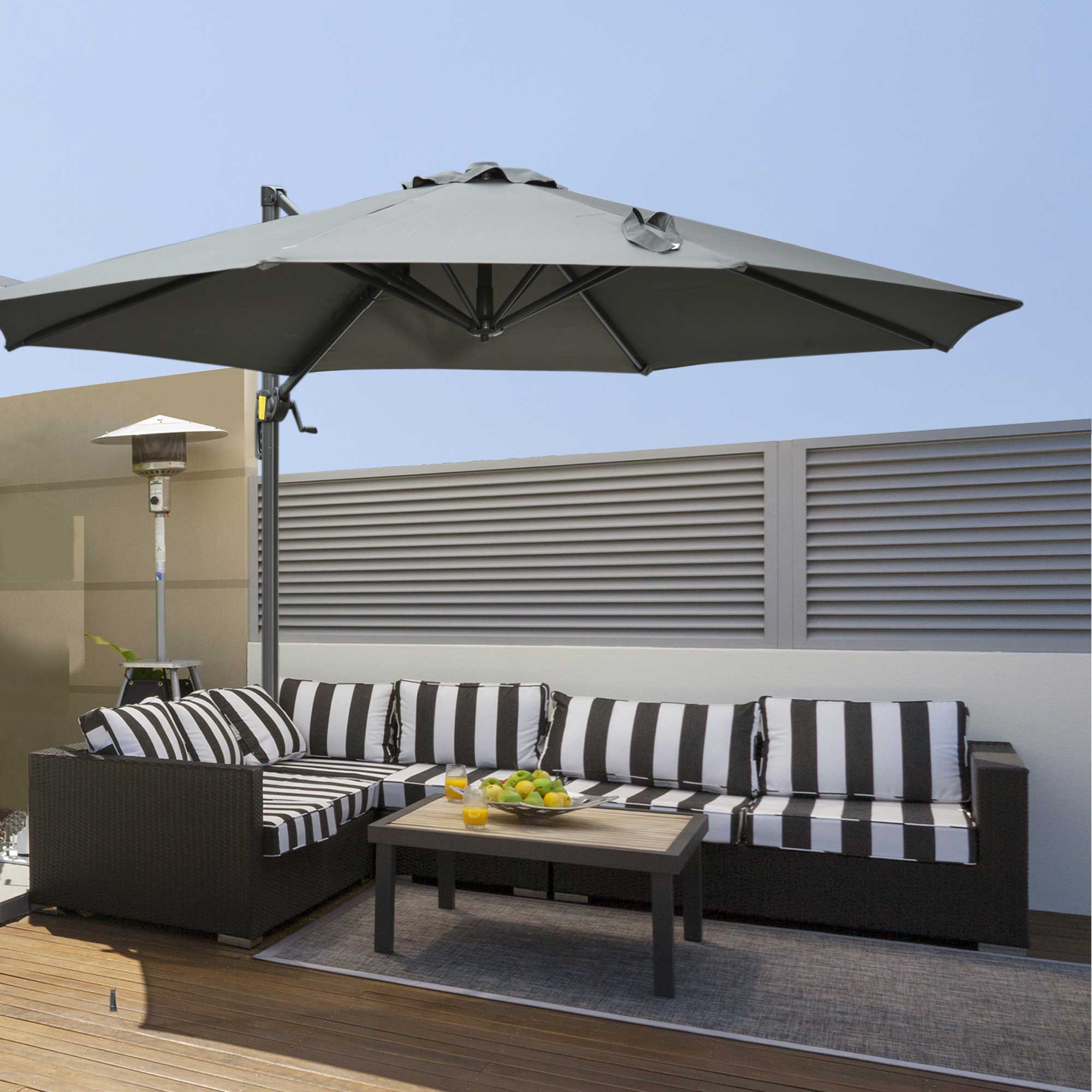 Offset Parasol Cantilever Hanging Umbrella 3m 360° Rotation w/ Base Dark Grey