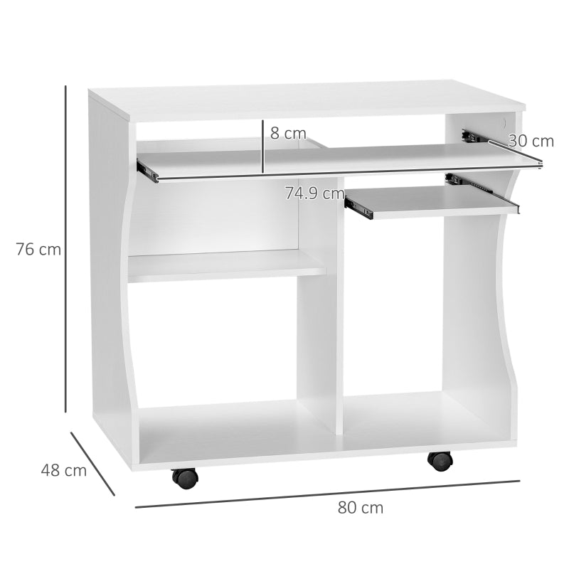 Multi-Storage Compact Work Desk with Wheels, White