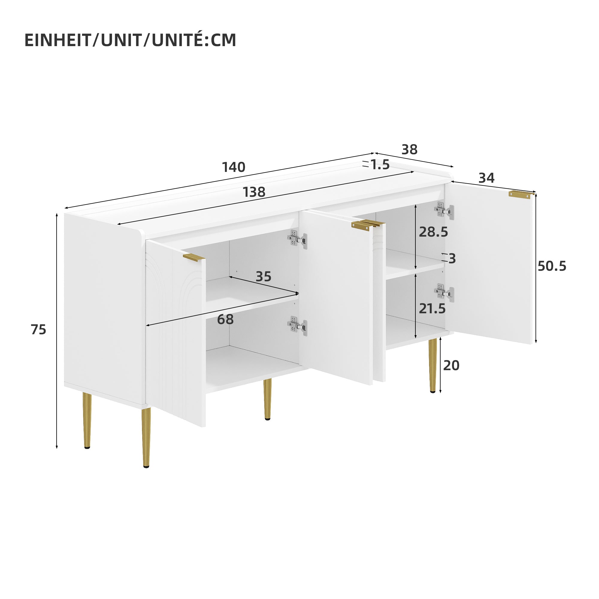 Modern Sideboard Buffet Storage Cabinet 140x38x75cm