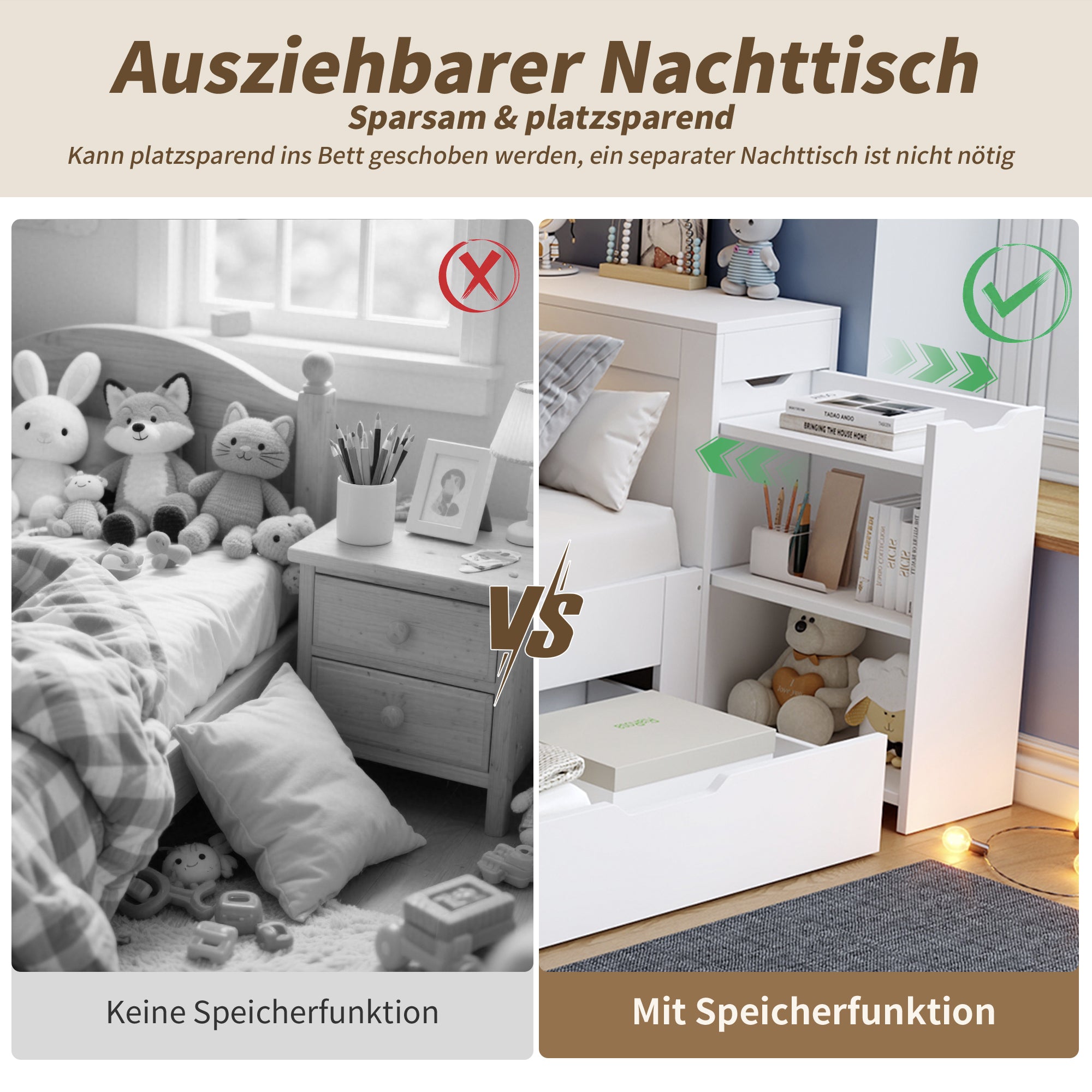 Children's Daybed 90x200cm Multifunctional Single Bed with Storage Drawers Shelves and Bedside Table White