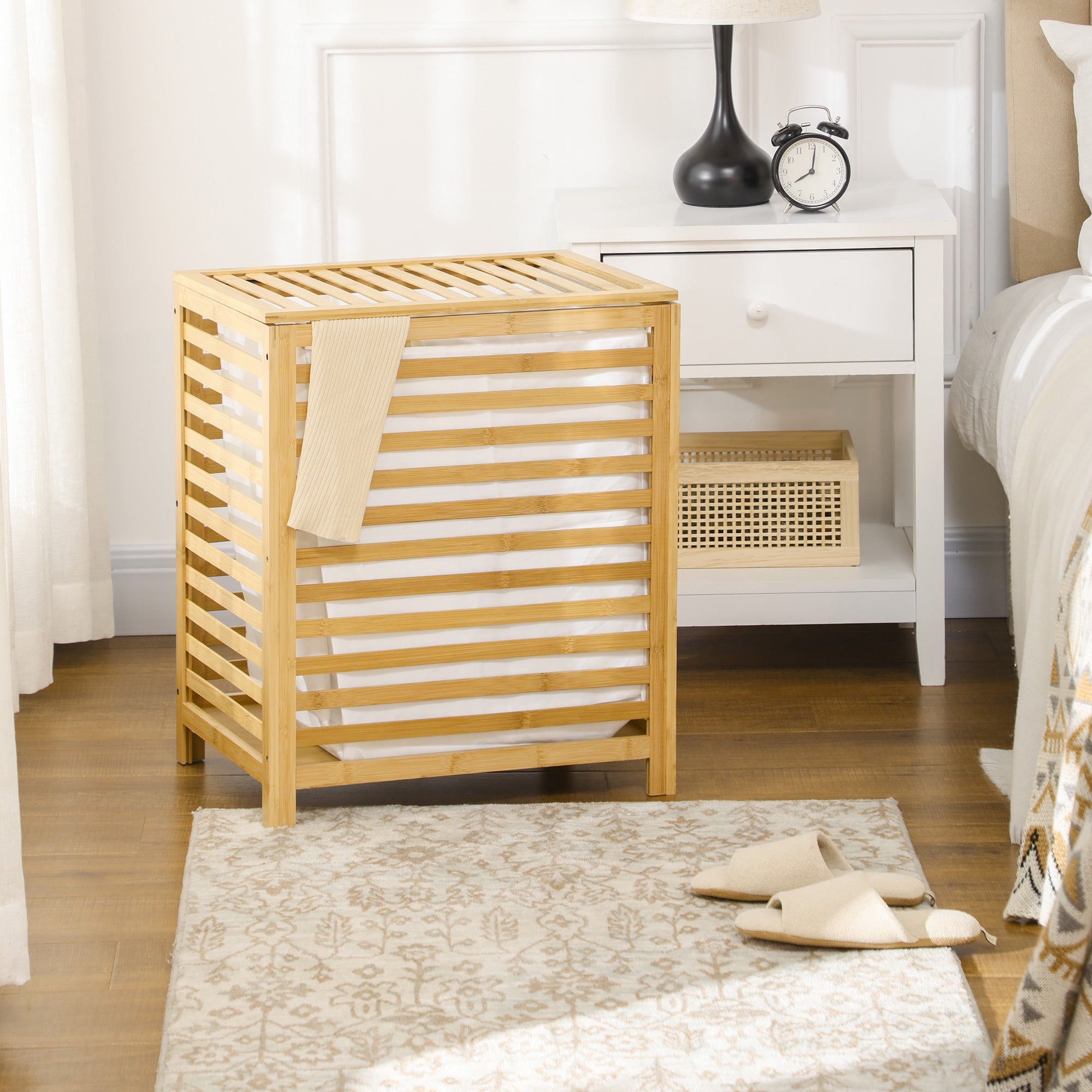 Laundry Basket 55L with Lid and Removable Bag, Bamboo
