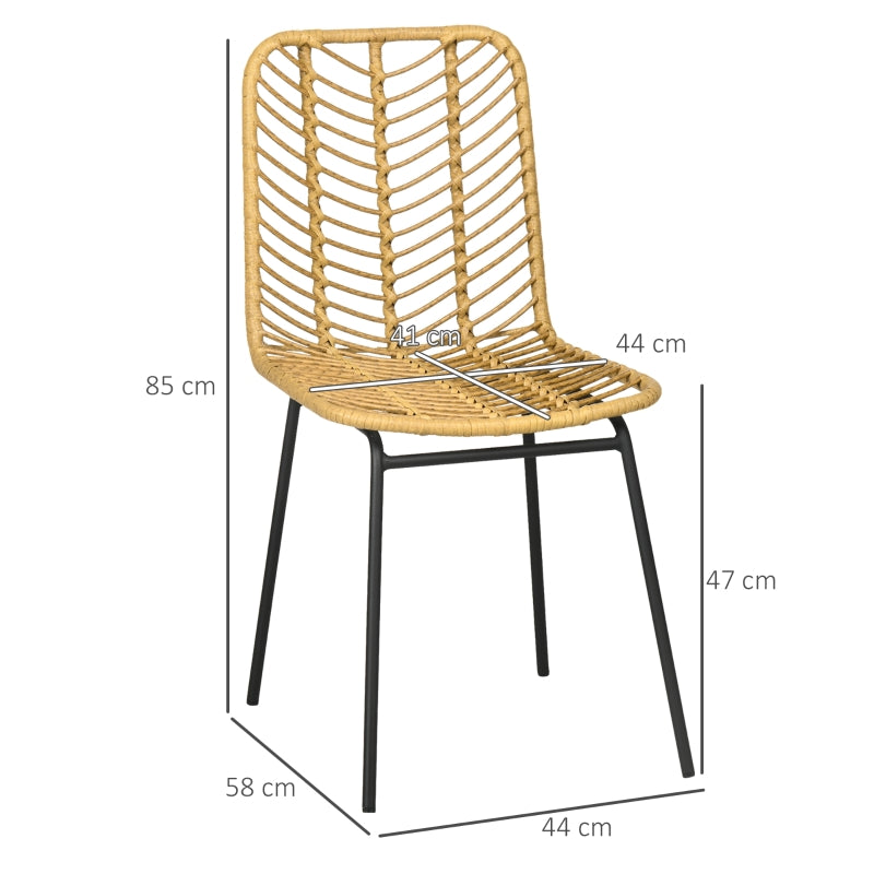 Dining Chair Set of 2 with Rattan Look, Steel, Yellow