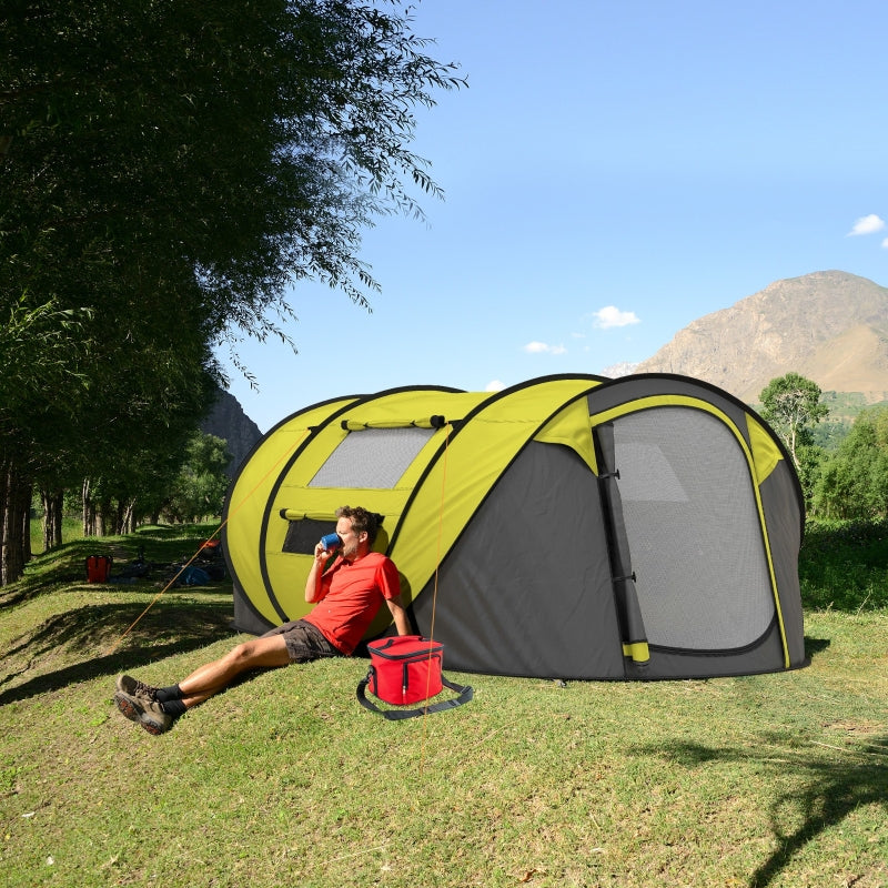 Pop-up Camping Tent, 4-5 Person, 2 Windows, Yellow