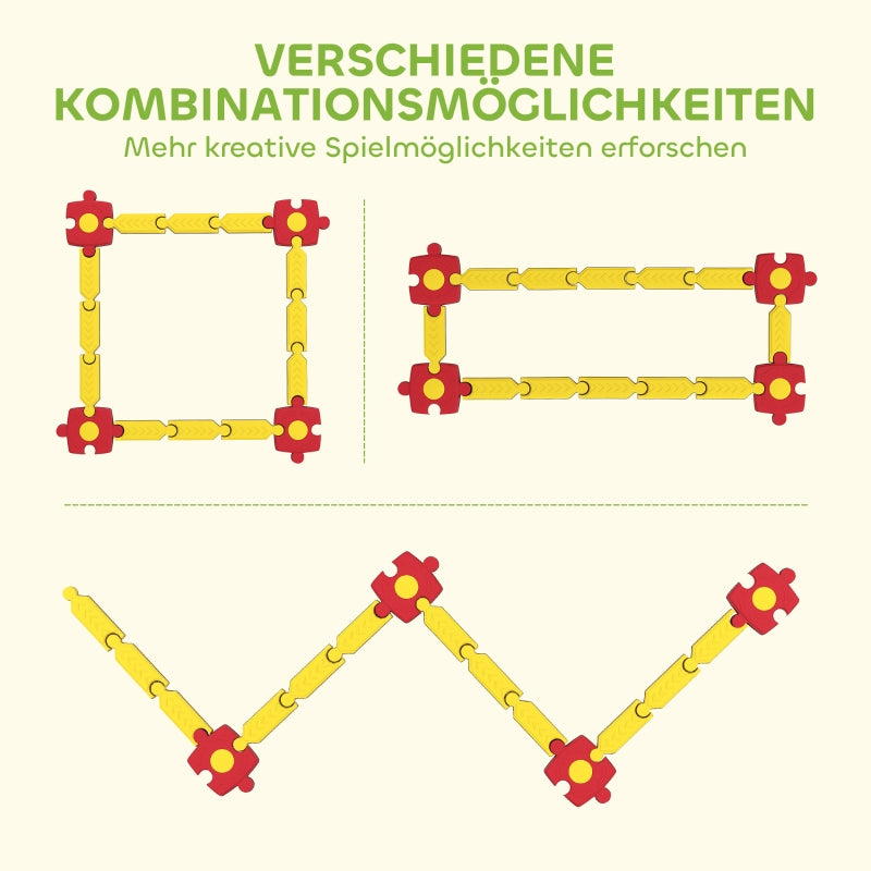 Children's Balance Beam Set with Freely Configurable Flexible Parts, Yellow and Red Plastic