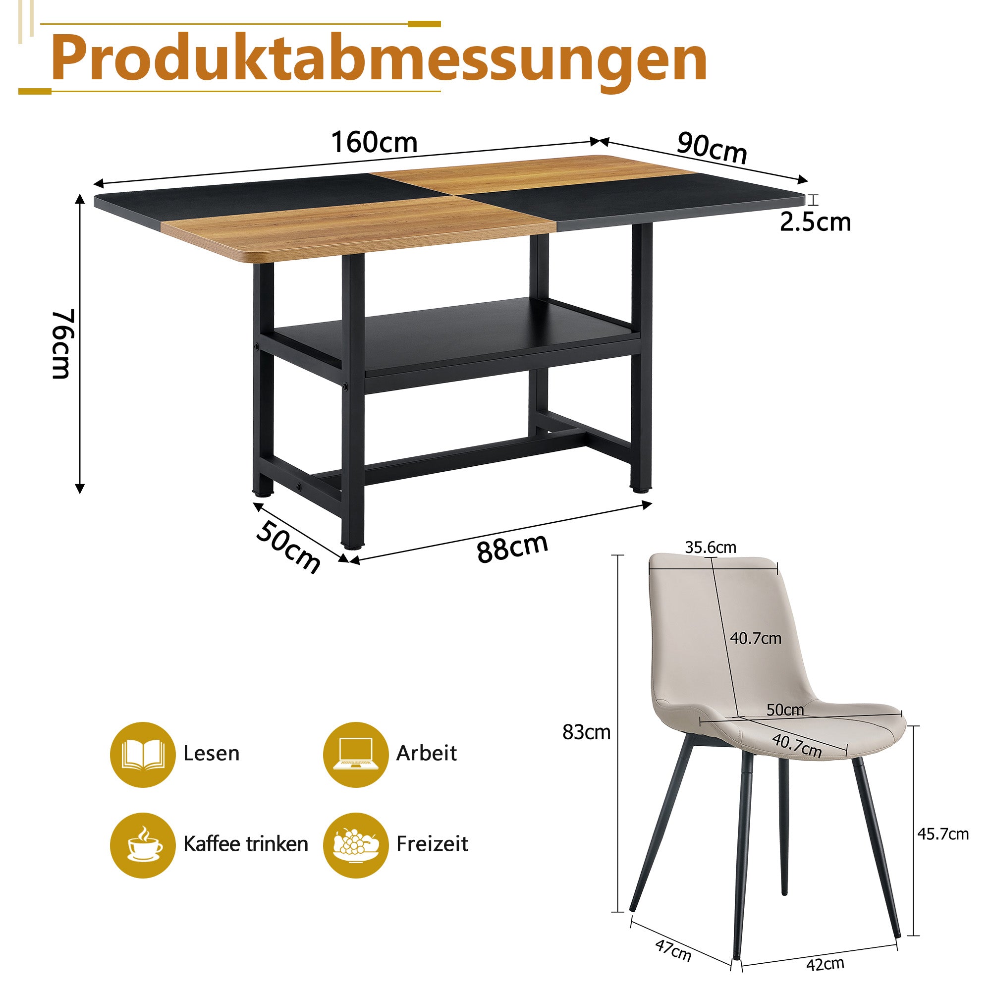 160 cm Rectangular Dining Table Set, Storage & 4 Chairs with Widened Cushions, Warm Grey PU Material