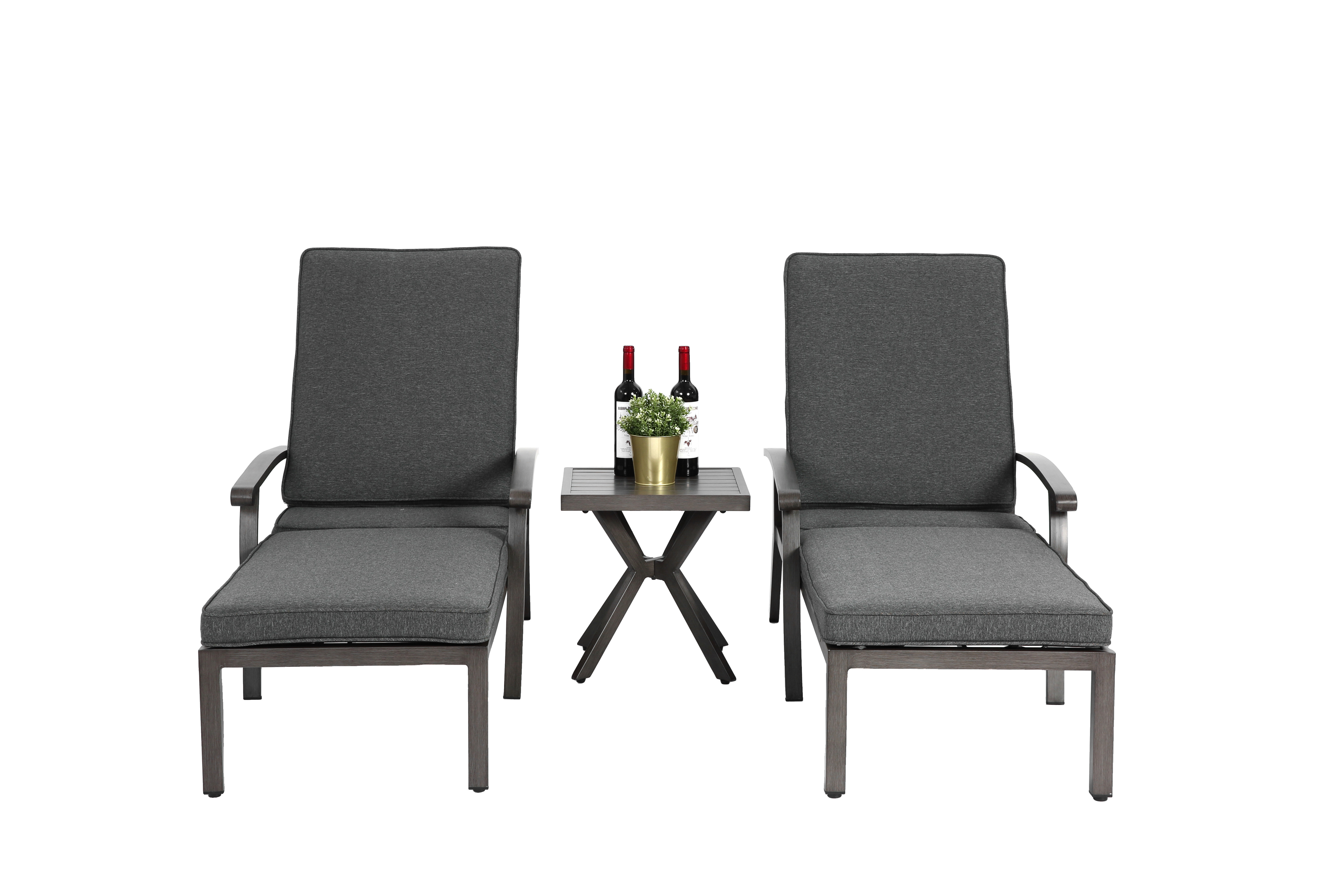 Lounge Patio Chair, Adjustable Reclining with Gray Cotton Cushion