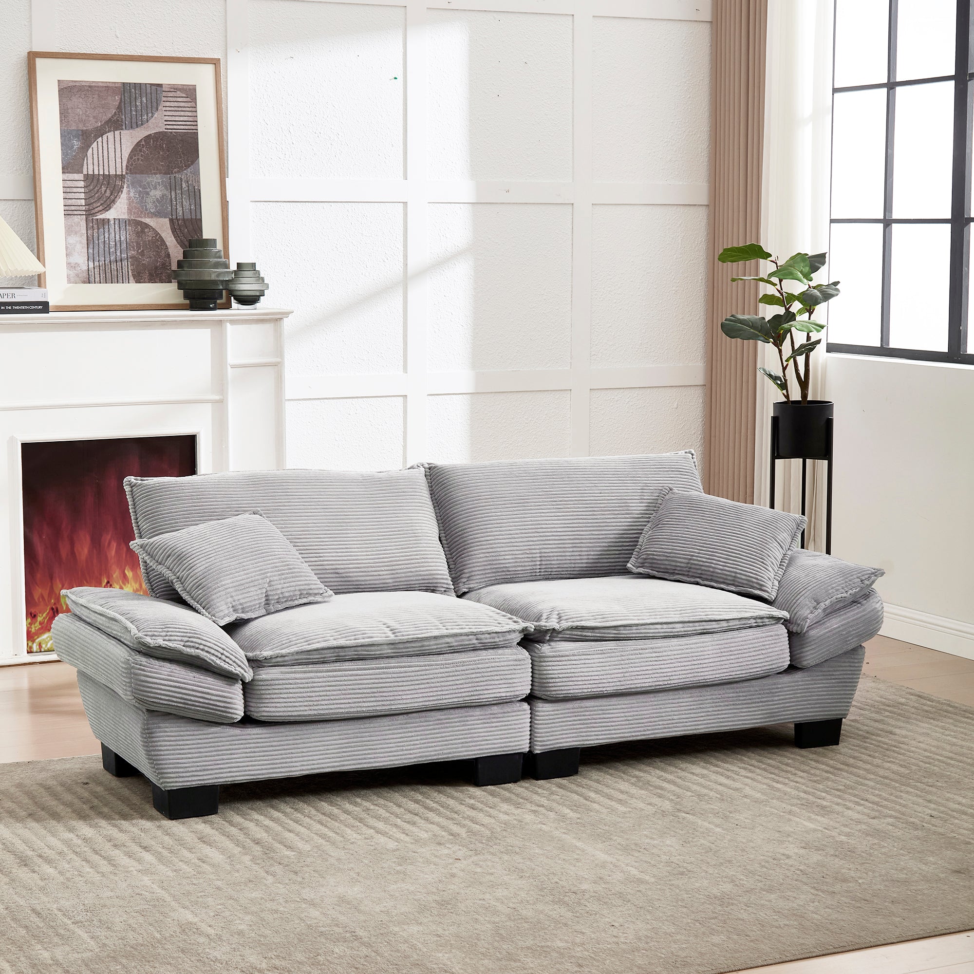 Double Sofa, Modern Feather Bed Simple Spacious, Light Grey