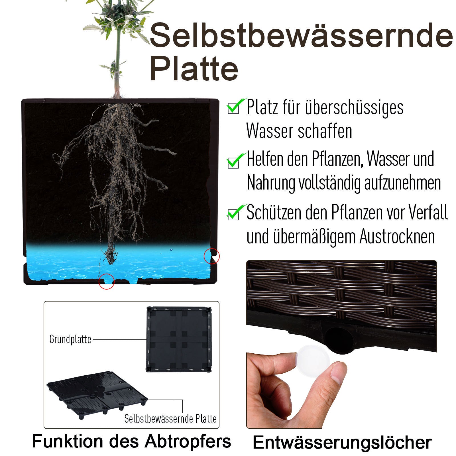 Raised Bed Double Planter, Rattan Look, 80x40x44cm, PP, Brown