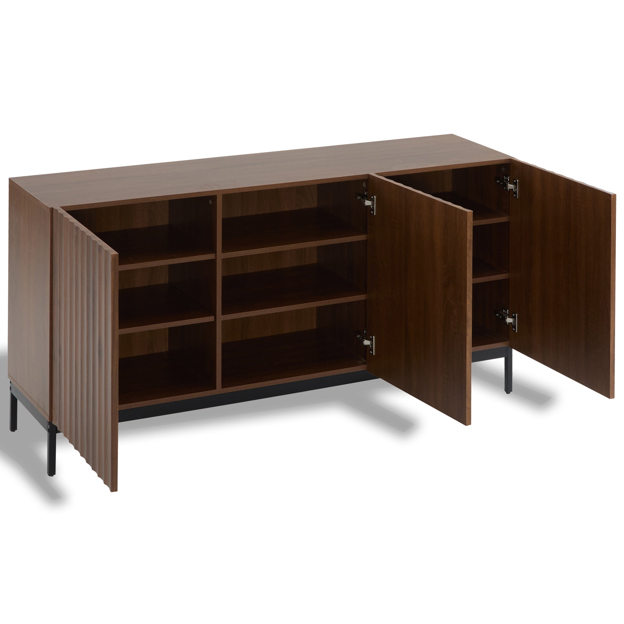 Sideboard Mid-Century Modern 3-Door 150cm with Wavy 3D Design Dark Grained Oak