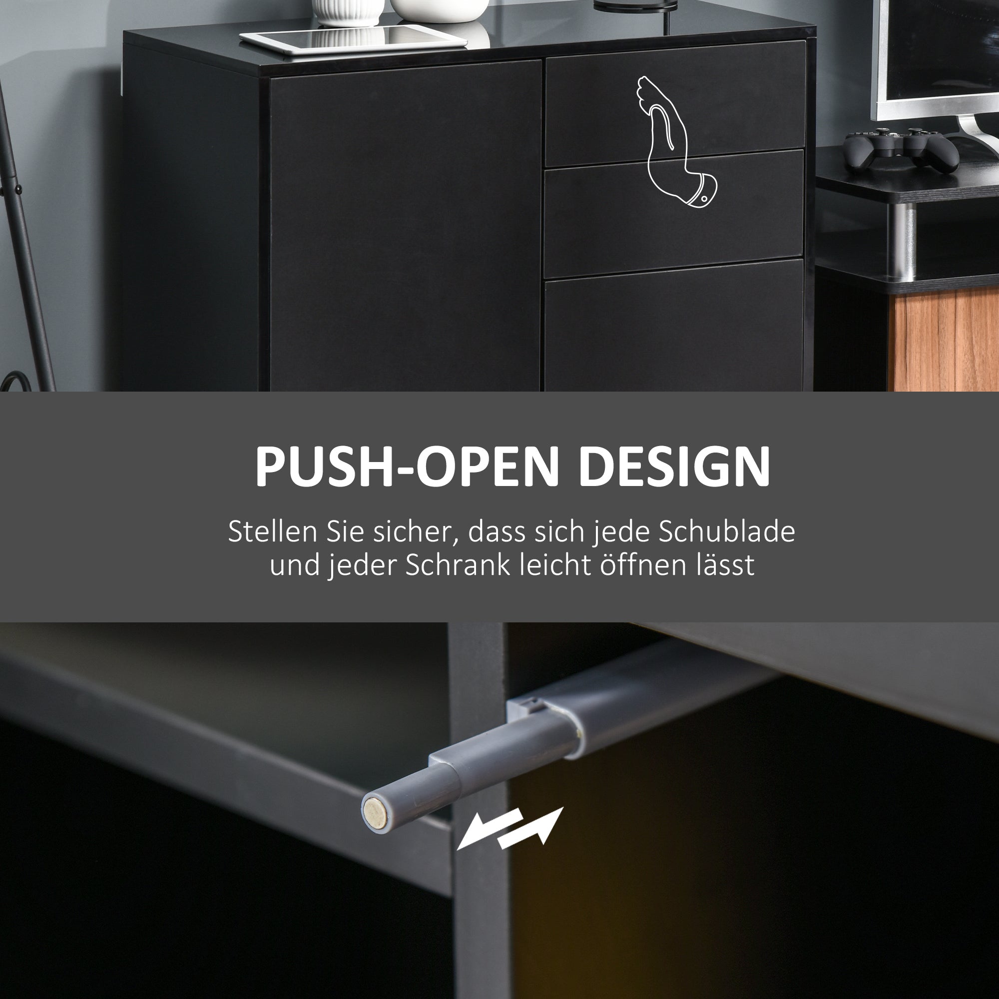 Sideboard Storage Cabinet with 2 Drawers & 2 Doors Black