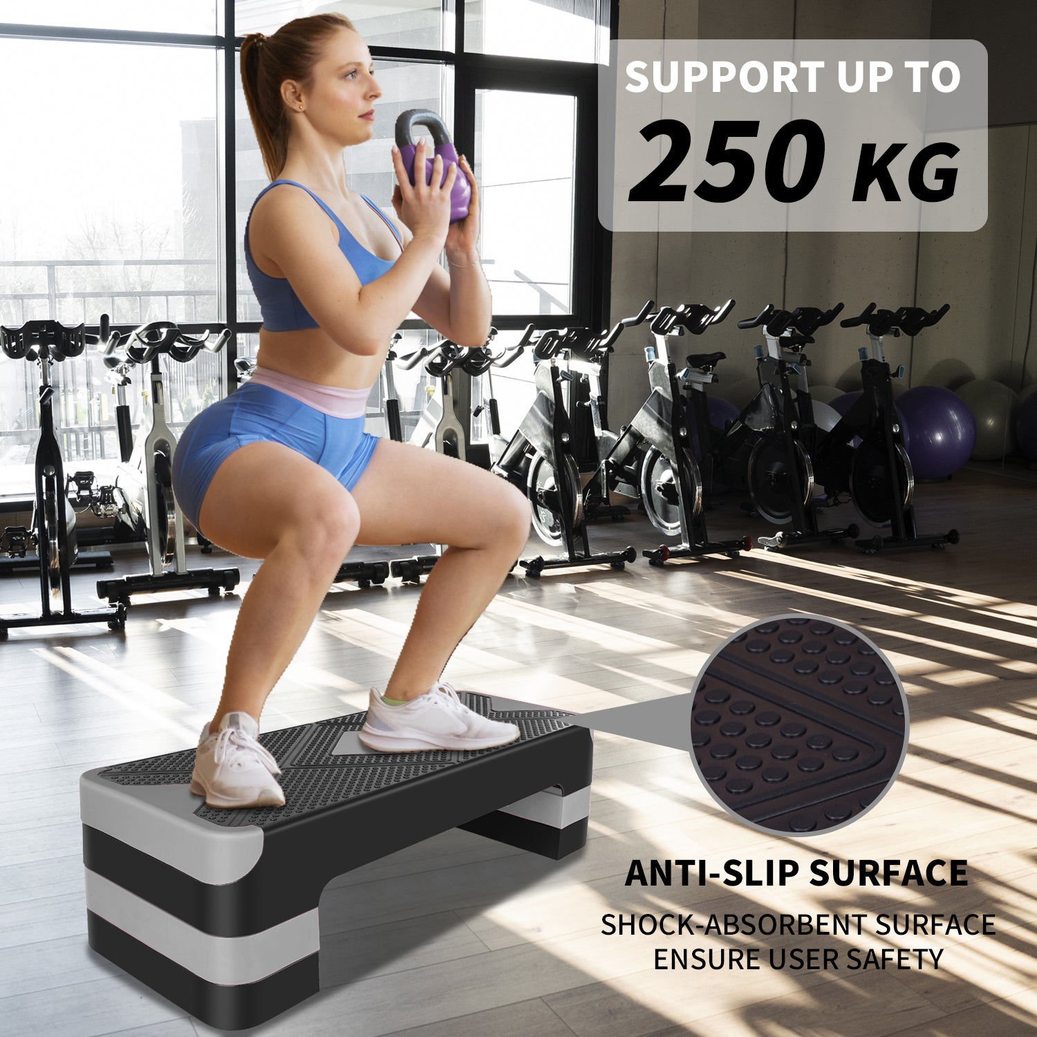 Aerobic Stepper 68.5cm (27") Adjustable Height Workout Step Platform Gray