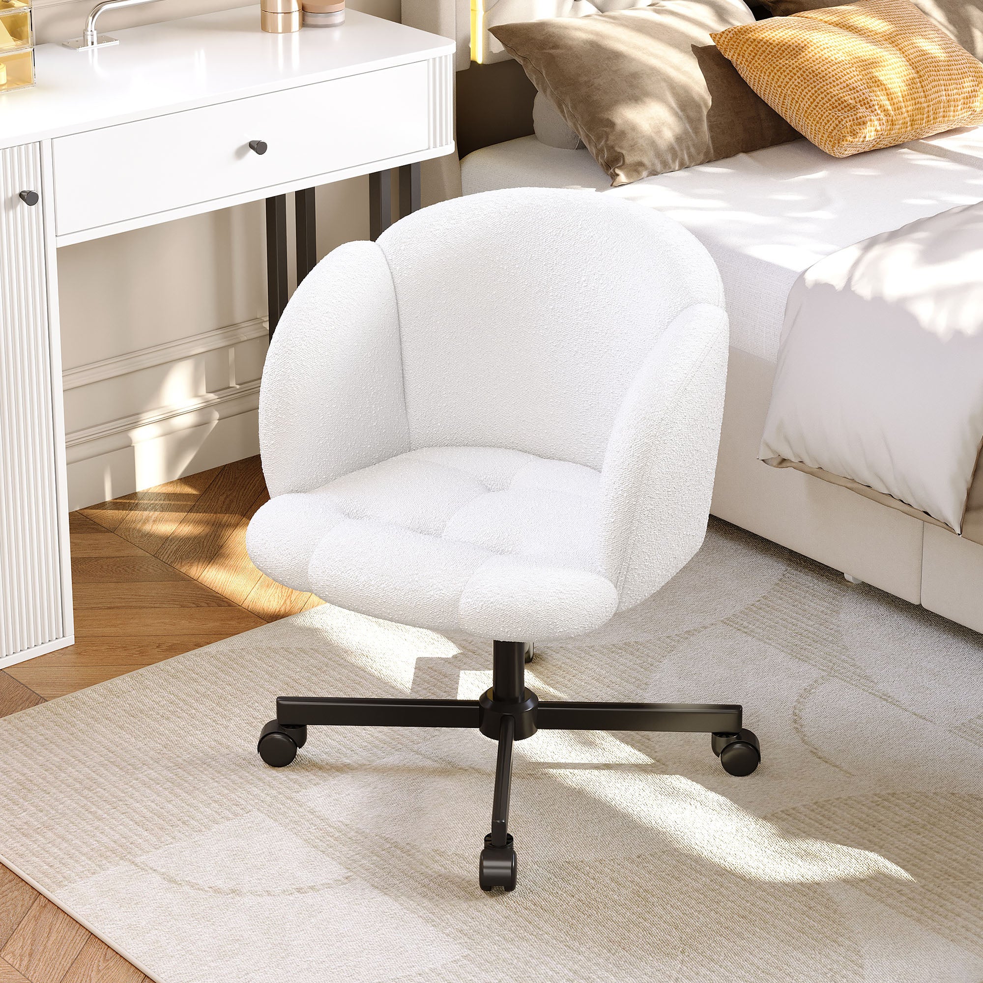 Swivel Desk Chair 360° Swivel Adjustable Height Teddy Beige