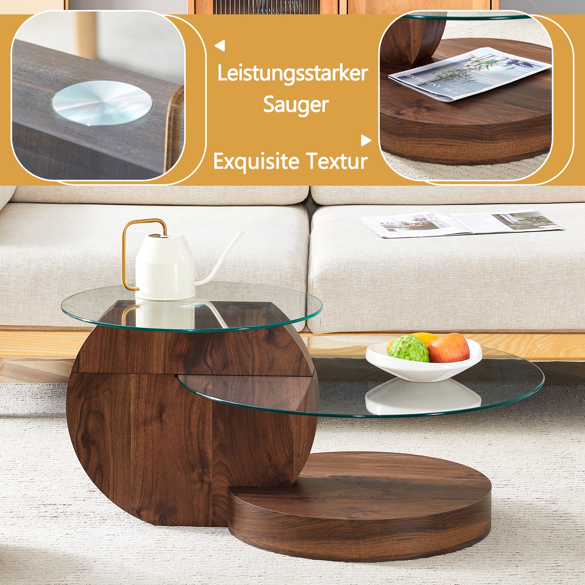 Coffee Table Modern Minimalist Multi-Layer Tempered Glass & MDF