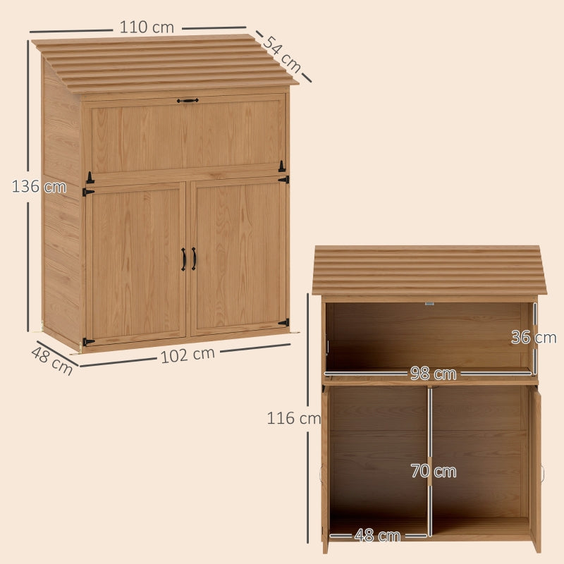 Garden Cabinet, Tool Shed with Folding Shelf & Double Doors, Natural Wood