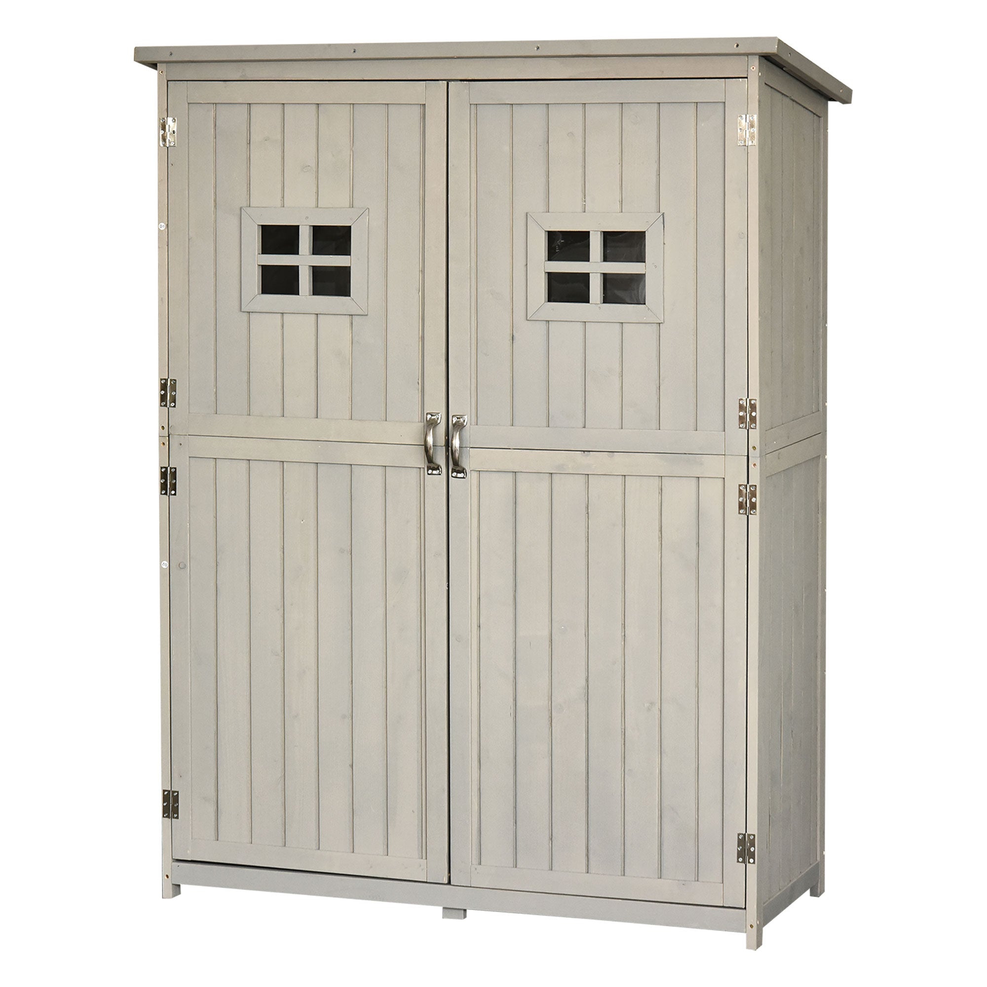 Wooden Garden Shed, Tool Storage Cabinet Outdoor Double Door Organizer, Grey