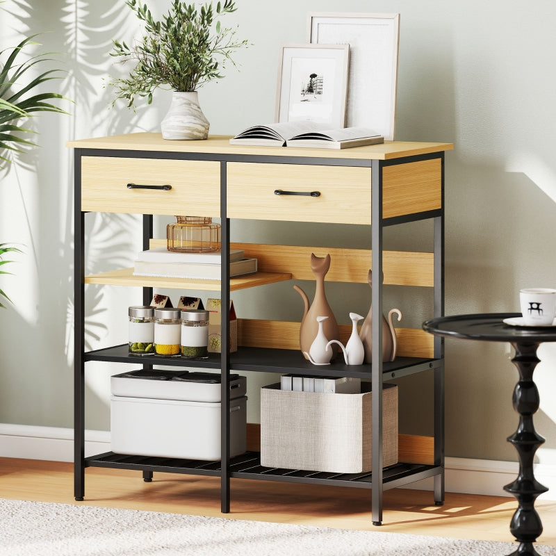 Sideboard with 2 Drawers and 3 Open Shelves 90x91cm Natural Wood