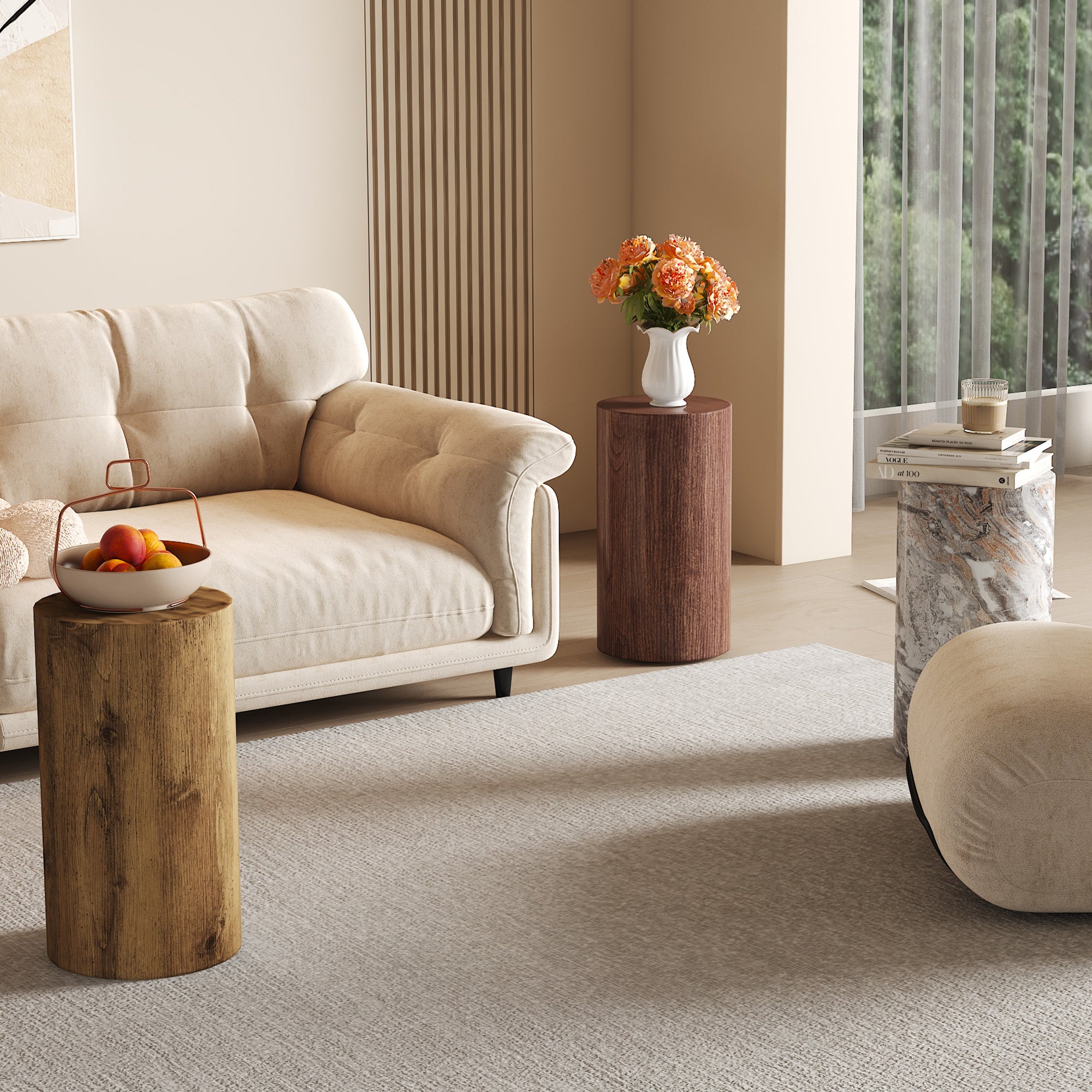 Coffee Table Round Minimalist Design MDF - Walnut