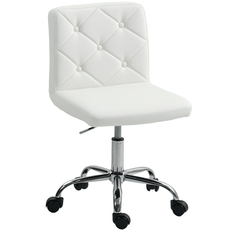 Office Chair Armless Vanity Swivel with Adjustable Height PU Leather White